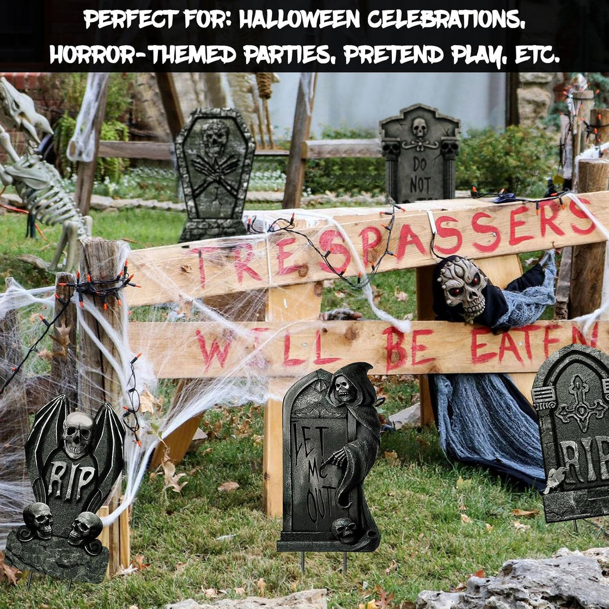 6 PCS 16.9" x9.8" Halloween Yard Signs Tombstones Outdoor Decorations