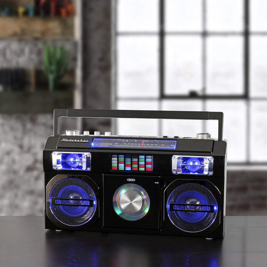 Studebaker SB2145B 80's Retro Street Bluetooth Boombox with FM Radio, CD Player, LED EQ, 10 Watts RMS Power and AC/DC - PuriLite