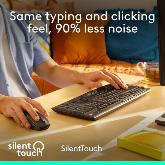 Logitech MK295 Wireless Mouse & Keyboard Combo with SilentTouch Technology, Full Numpad, Advanced Optical Tracking, Lag-Free Wireless, 90% Less Noise - Graphite - PuriLite