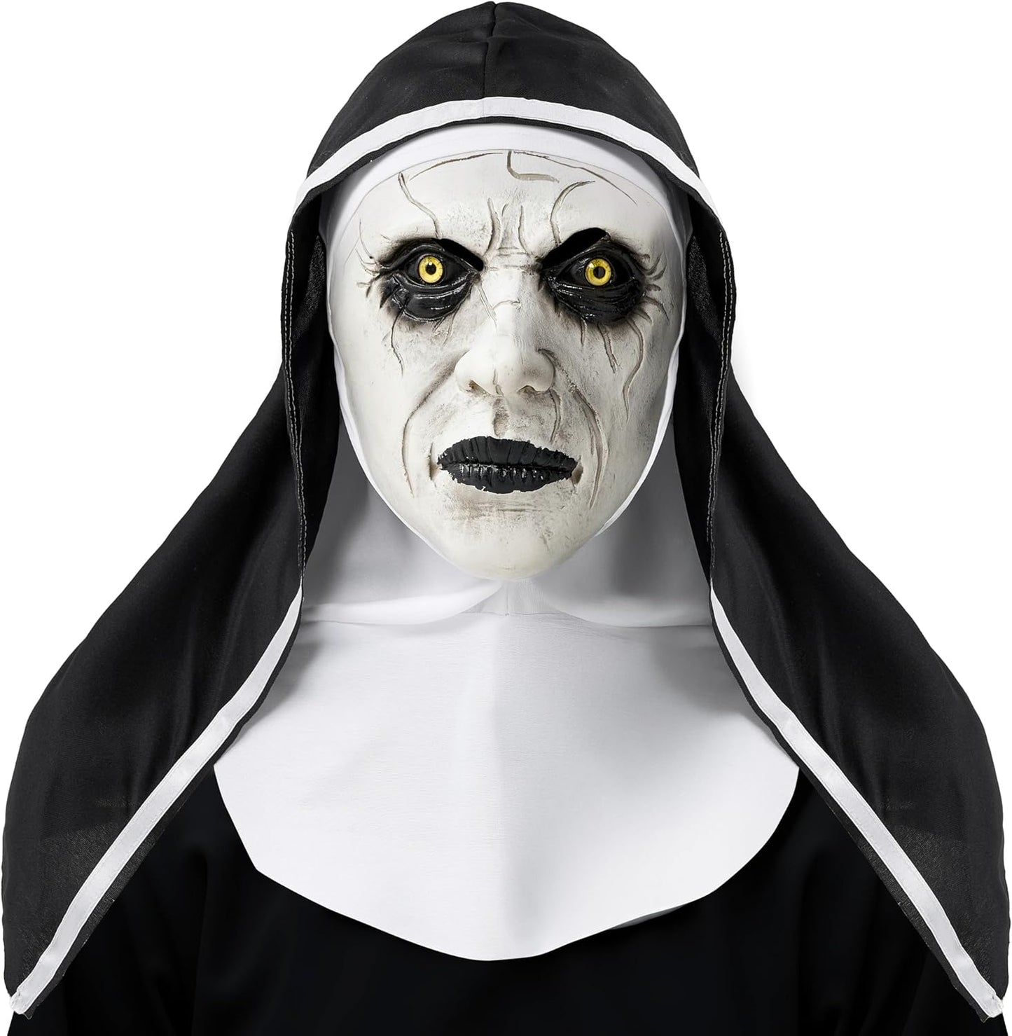 Spooktacular Creations Halloween Scary Nun Mask with Black White Hood, Creepy Full Head Latex Mask for Adult Women Men Halloween Horror Cosplay Costume Accessories, Realistic Party Dress Up Prop