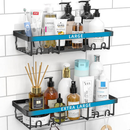 Moforoco Shower Caddy Shelf Organizer Rack, Self Adhesive Black Bathroom Shelves Basket, Home Farmhouse Wall Shower Inside Organization and Storage Decor Rv Accessories, First Apartment Essentials