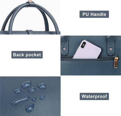 MOSISO Laptop Bag for Women, PU Leather Laptop Shoulder Bag Convertible Backpack, Work Travel Computer Bag with Bowknot - PuriLite