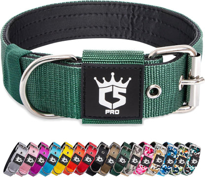 TSPRO Tactical Dog Collar 1.5 inch Wide Dog Collar Military Grade Strong Dog Collar Thick Dog Collar Heavy Duty Metal Buckle Dog Collar(Green-L)