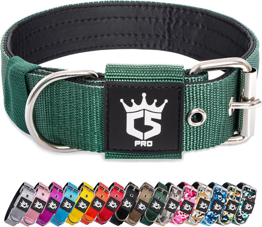 TSPRO Tactical Dog Collar 1.5 inch Wide Dog Collar Military Grade Strong Dog Collar Thick Dog Collar Heavy Duty Metal Buckle Dog Collar(Green-L)