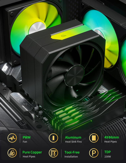upHere White Dual-Tower 5V ARGB CPU Air Cooler, 6×Ф6mm Heatpipes,Dual PWM Fan Computer Cooling,TDP 265W, Intel LGA2066/2011/1700/1851/1200/115X; AMD AM4/AM5 (158mm in Height) up2TC6