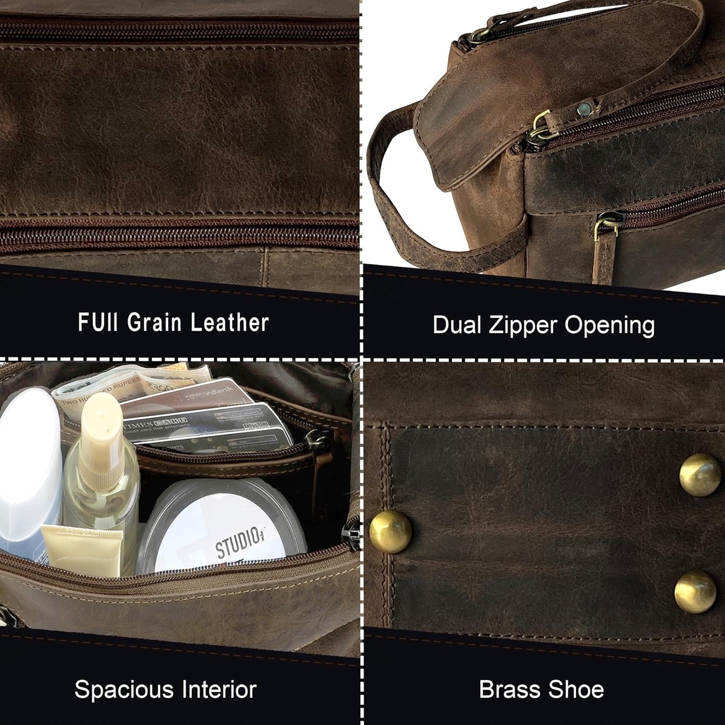 Genuine Leather Travel Toiletry Bag - Hygiene Organizer Dopp Kit by Rustic Town