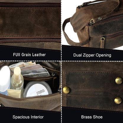 Genuine Leather Travel Toiletry Bag - Hygiene Organizer Dopp Kit by Rustic Town