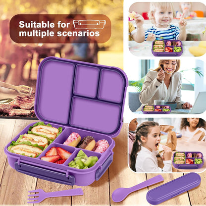 Amathley Lunch Box Kids,Bento Box Adult Lunch Box,Leakproof Lunch Containers for Adults/Kids/Toddler,1200ML-4 Compartments bento Lunch box with Utensil,Microwave & Dishwasher Safe(Dark Gray)