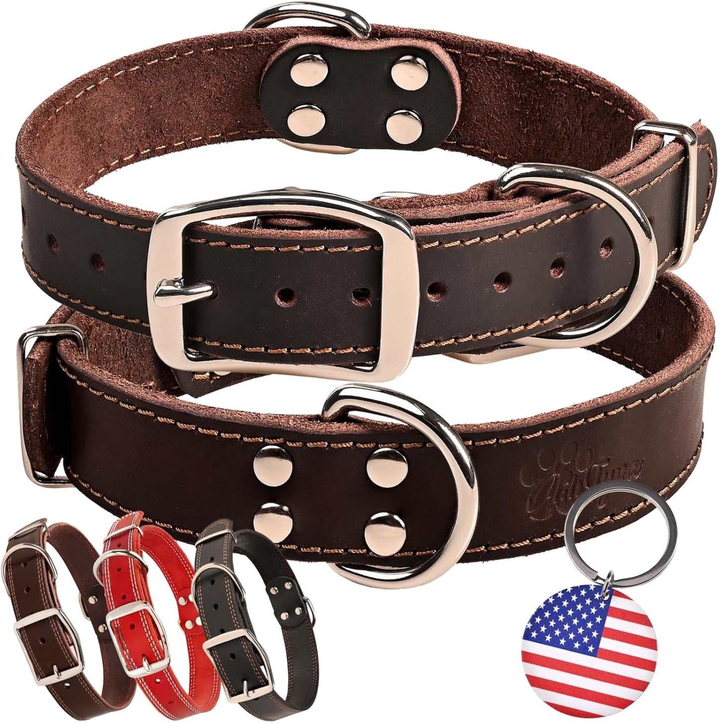ADITYNA Heavy-Duty Leather Dog Collar for Medium Dogs - Soft and Strong, 100% Genuine Leather - Collier Pour Chien (Medium: Fit 13" - 20" Neck, Brown)