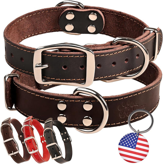 ADITYNA Heavy-Duty Leather Dog Collar for Medium Dogs - Soft and Strong, 100% Genuine Leather - Collier Pour Chien (Medium: Fit 13" - 20" Neck, Brown)