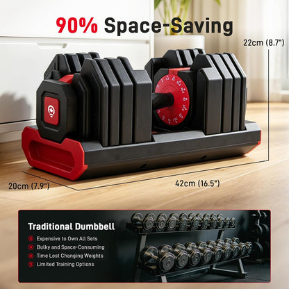 Adjustable Dumbbell Set (55lbs & 80lbs) (Single/Set of 2) with Free Gloves, Ropes & Hand Grips | 15 Adjustable Weight Settings, Space Efficient Compact Design, Easily Switch Exercises