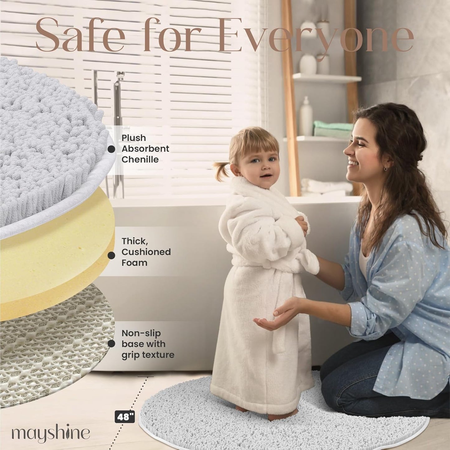 Soft Plush Chenille Bathroom Rug, Absorbent Microfiber Bath Mat, Machine Washable, Non-Slip Grip, Quick-Dry, Thick Shag Carpet Great for Bath, Shower Floor, Bedroom, or Door Mat (Beige, 17x24)