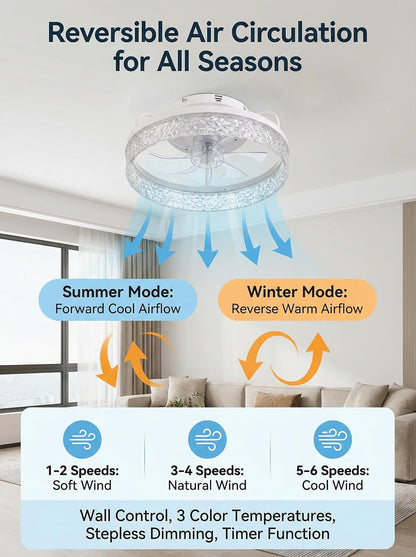 Ceiling Fan with Lights and Remote, 32cm Low Profile Ceiling Fans with Lights, Fandelier Ceiling Fan Light,DC Quiet Motor,3000K-6000K Dimmable,Modern Flush Mount Ceiling Fan for Modern Indoor Bedroom