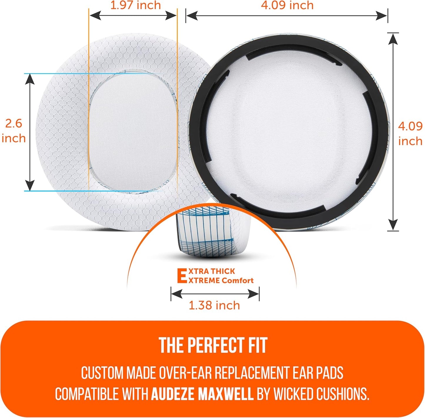 WC Freeze Maxwell - Cooling Gel Replacement Earpads for Audeze Maxwell Headphones by Wicked Cushions - Elevate Comfort, Durability, Thickness & Sound Isolation for Epic Gaming Sessions | Black