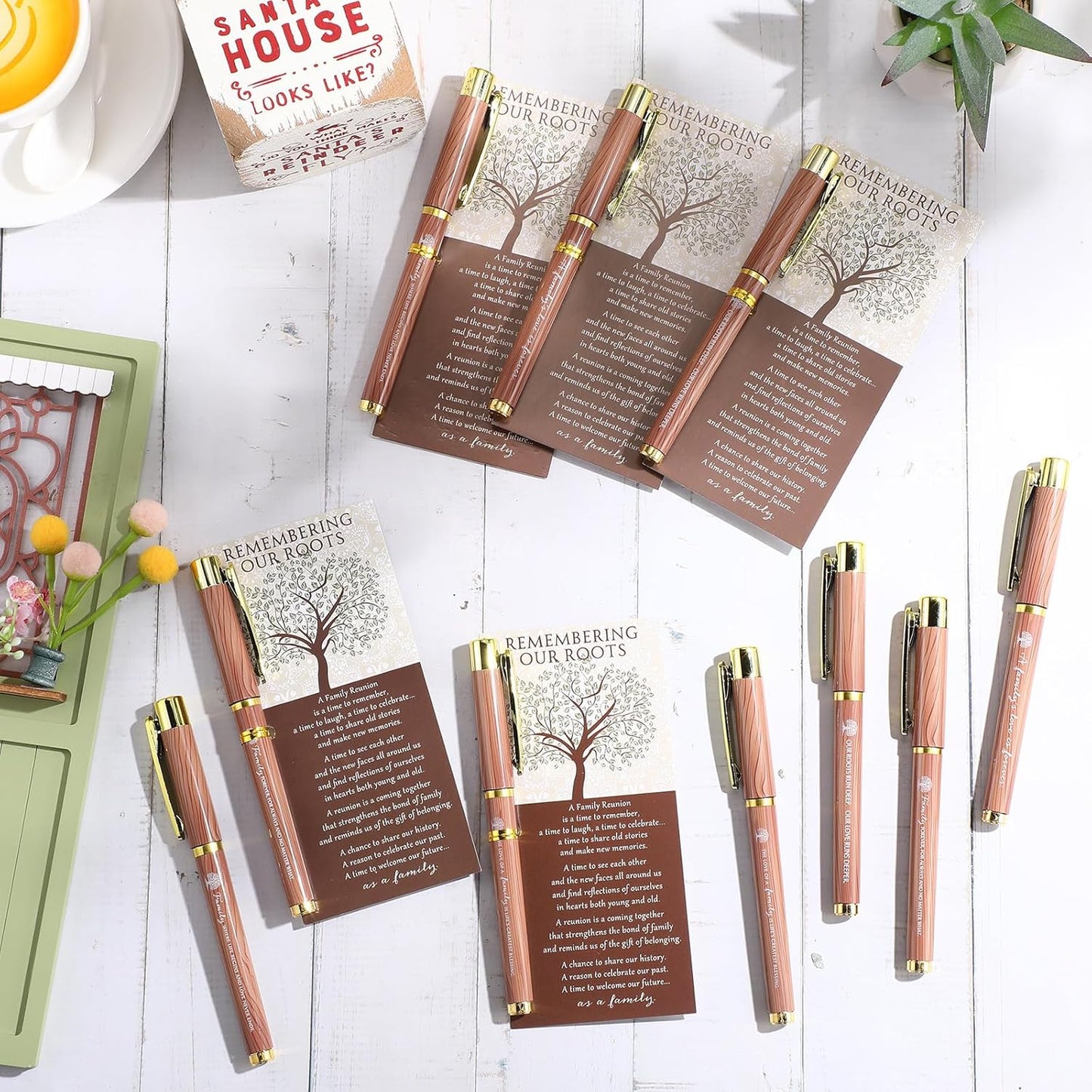 Sayglossy 60 Set Family Reunion Favors Gift Include 5 Styles Ballpoint Pens with Remembering Our Roots Gift Cards and Ties for Gathering Reunion Theme Party Decorations