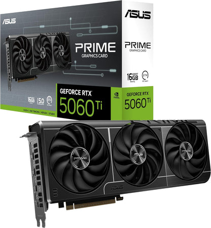The SFF-Ready ASUS Prime GeForce RTX™ 5060 Ti 16GB GDDR7 OC Edition Graphics Card (PCIe® 5.0, 16GB GDDR7, HDMI®/DP 2.1, 2.5-Slot, Axial-tech Fans, Dual BIOS)