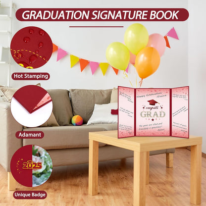 Vlipoeasn 2025 Graduation Guest Book Alternative, Red Gold Class of 2025 Graduation Party Decorations, Graduation Signature Book for 2025 College High School, Unique Graduation Gifts for Friends
