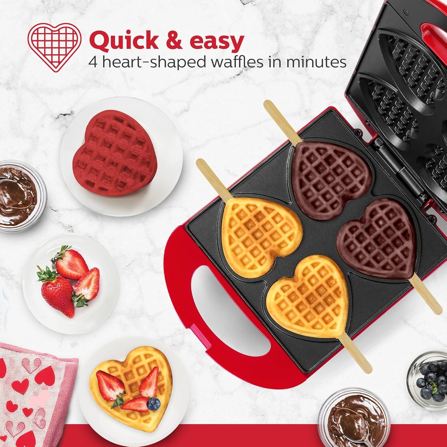 Holstein Housewares - Non-Stick Heart Waffle Maker, Lavender - Makes 4 Heart-Shaped Waffles in Minutes