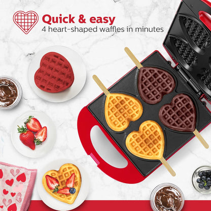 Holstein Housewares - Non-Stick Heart Waffle Maker, Lavender - Makes 4 Heart-Shaped Waffles in Minutes