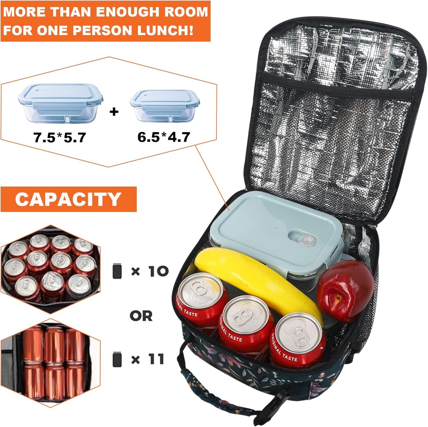 Lunch Box for Men Women Adults Small Lunch Bag for Office Work Picnic - Reusable Portable Lunchbox, Black