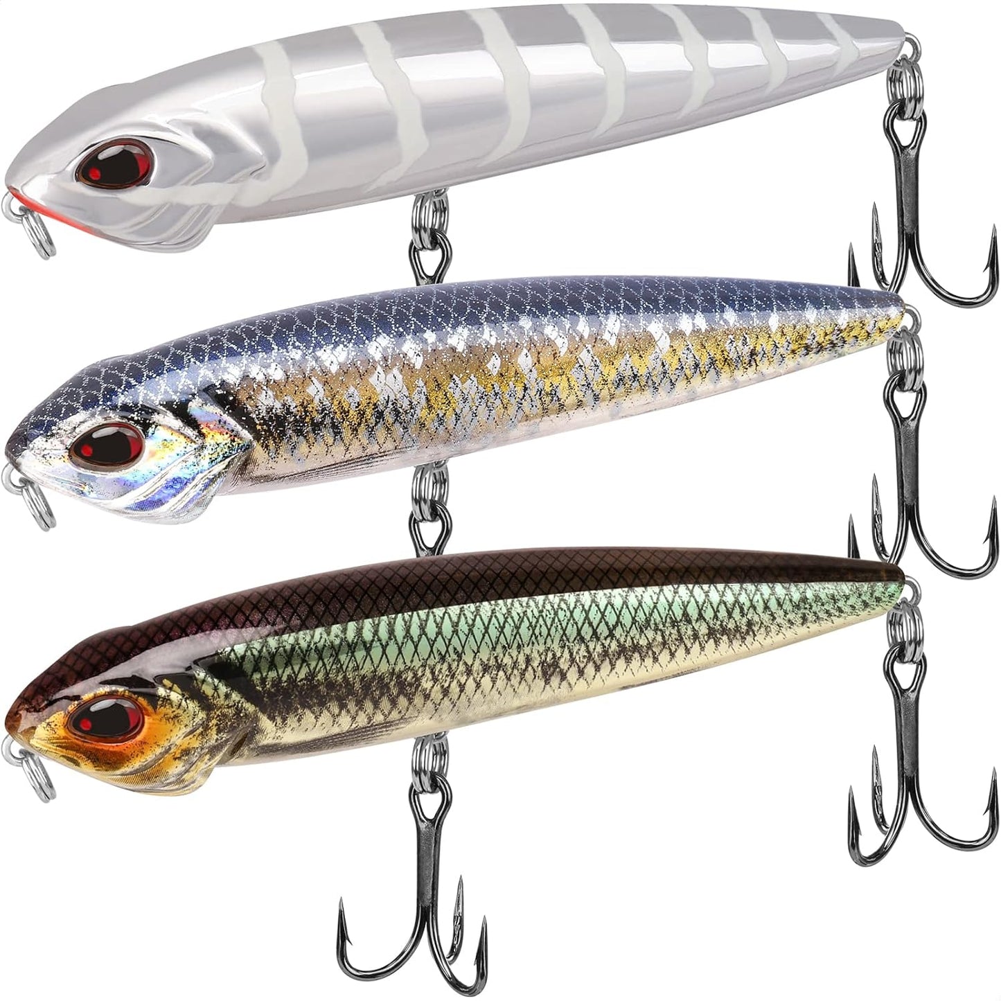 TRUSCEND PoPobait with BKK Hooks, Top Water Plopper Fishing Lures for Bass Walleye Pike Catfish Musky Perch, Floating Lure for Freshwater or Saltwater, Amazing Teasers Fishing Gifts for Family Fishing