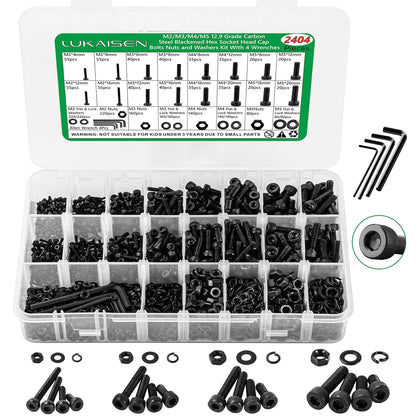 860PCS Metric Screw Assortment Kit, M2 M3 M4 M5 Machine Screws with Lock & Flat Washers, 10.9 Grade Alloy Steel, Metric Hex Button Head Cap Nuts and Bolts Assortment Kit with 4 Wrenches
