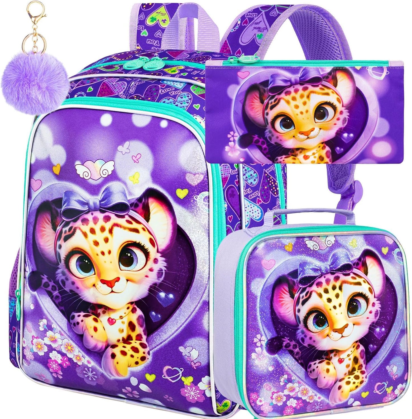 3pcs Backpack for Boys and Girls, 16” Kids Kindergarten Bookbag with Lunch Box, Cute Elementary Backpacks for Boy Girl