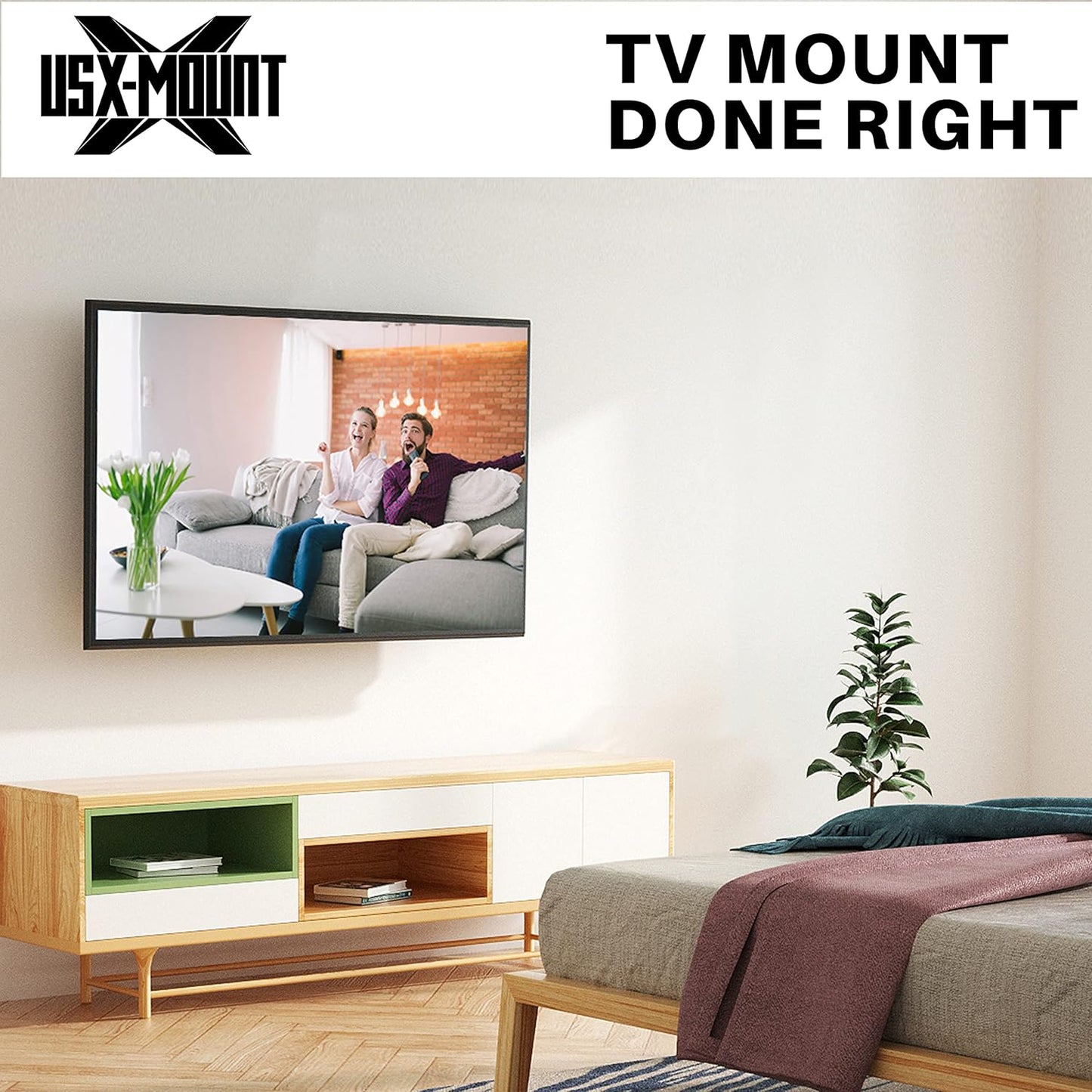 USX MOUNT Fixed TV Wall Mount with Low Profile for Most 26-60" Flat Screen TVs, Wall Mount TV Bracket with VESA Up to 400x400mm and 99lbs Loading, TV Mount Fits 8", 16" Wood Studs XFM090