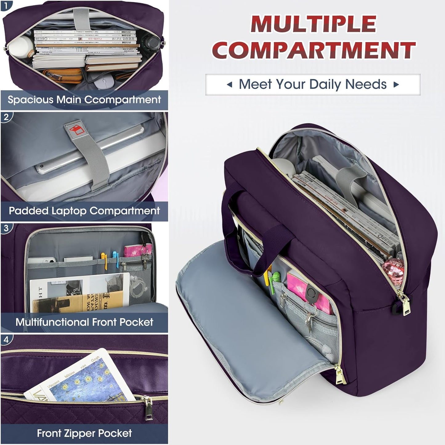 Laptop Bag 17 Inch Laptop Briefcase for Women Waterproof Computer Messenger Bag Professional Laptop Case for Business Work - PuriLite