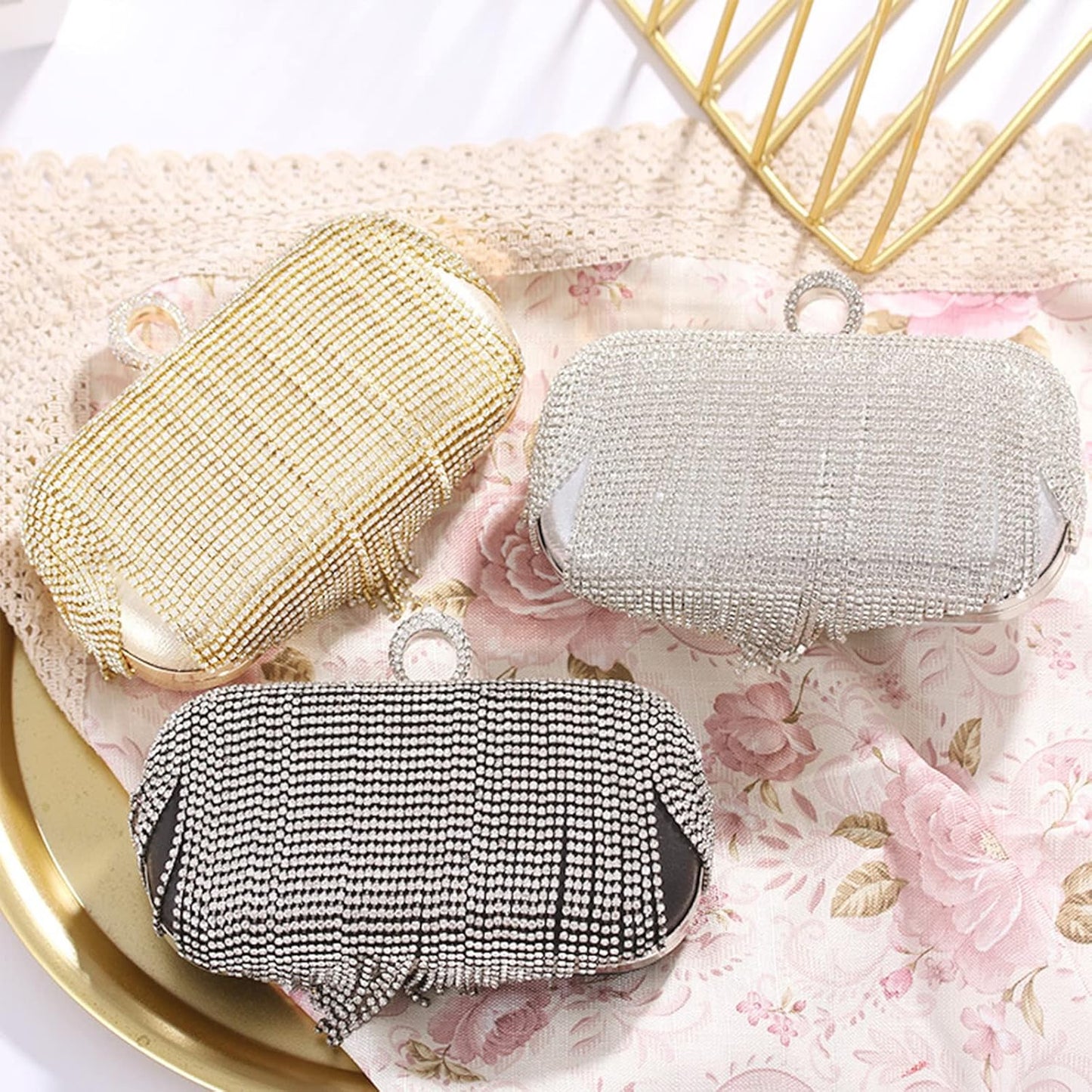 CORIOS Women's Evening Handbag Crystal Tassel Clutch Purses Rhinestones Shoulder Bag Banquet Bag Bridal Wedding Purse