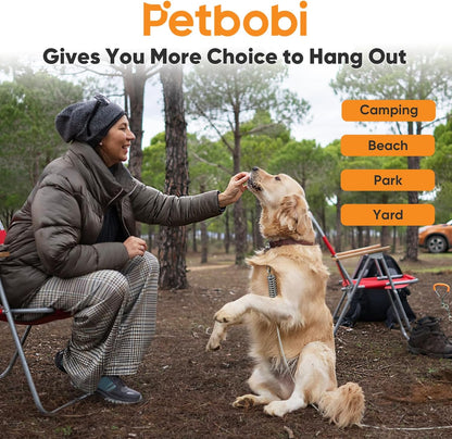 Petbobi Dog Tie-Out Cable and Stake - 30ft Heavy Duty Cable with Spring, No Tangle, 16in Ground Stake, Ideal for Yard, Camping and Beach, Suitable for Small Medium Large Dogs Up to 120 lbs, Blue