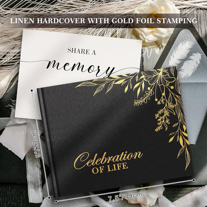Lanpn Funeral Guest Book for Memorial Service, Linen in Loving Memory Registry Guest Book, Funeral Favors Sign in Books for Guests Celebration of Life Memory Book for Funeral with Table Sign, Black
