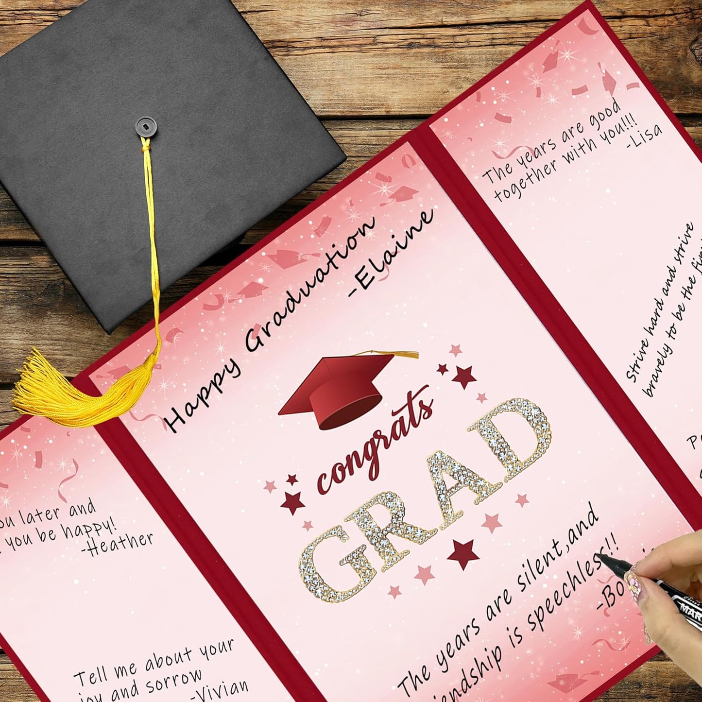 Vlipoeasn 2025 Graduation Guest Book Alternative, Red Gold Class of 2025 Graduation Party Decorations, Graduation Signature Book for 2025 College High School, Unique Graduation Gifts for Friends
