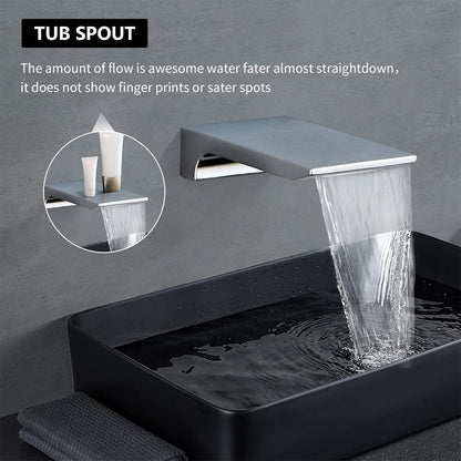 LCEVCGK Shower Faucet Set Complete Matte Black Shower System with 8 inch Square Rainfall Shower Head 3-Function Handheld Shower Waterfall Bathtub Spout Rain Shower Combo Set Bathroom Wall Mounted