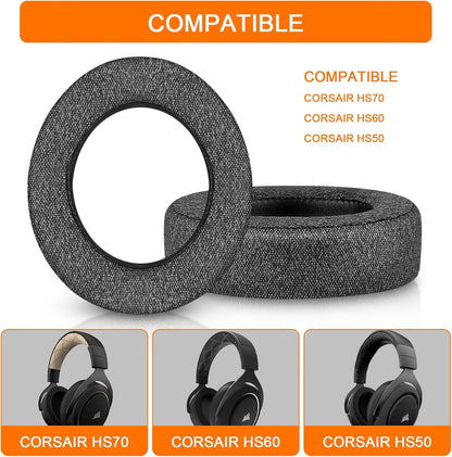 HS60 Earpads, GVOEARS Replacement Ear Pads Cushion for Corsair HS70 HS60 HS50, Softer Durable Knitted Gaming Headset Noise Isolation Earpads (Grey)