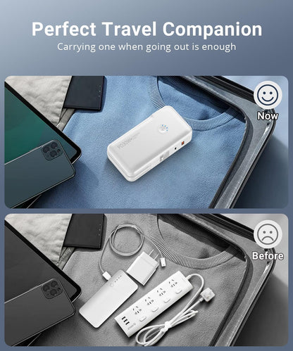 Portable Charger Power Bank 16000mAh Power Bank Built-in AC Wall Plug and Cables, PD 30W and QC4.0 Fast Charger for Most Electronic Devices (White)