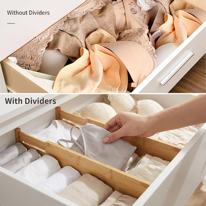 Utoplike 4 Pack Bamboo Kitchen Drawer Dividers,Adjustable Drawer Organizers | Spring Loaded, Works in Kitchen,Dresser, Bathroom, Bedroom, Drawer, Desk