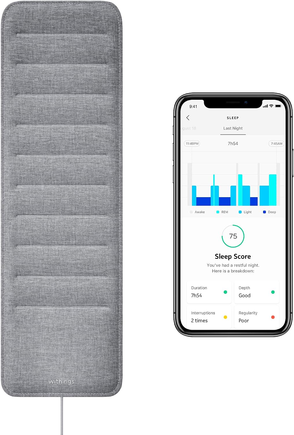 Withings Sleep - Sleep Tracking Pad Under The Mattress with Sleep Cycle Analysis