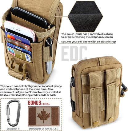 WYNEX Tactical Compass Phone Pouch, Large Molle Smartphone Holster Case Double Capacity Small Utility EDC Pouch with Compass Buckle and Carabiner