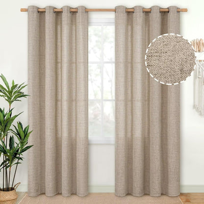 YoungsTex Natural Linen Curtains 84 Inch Long for Living Room Bedroom Grommet Top Light Filtering Privacy Linen Textured Window Semi Sheer Drapes, 2 Panels, 52x84 Inch, Natural