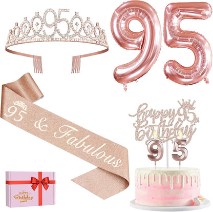 65th Birthday Decorations for Women, Including 65th Birthday Sash and Crown, Cake Topper and Candles, Number Balloons Rose Gold, 65 Year Old Gifts for Women