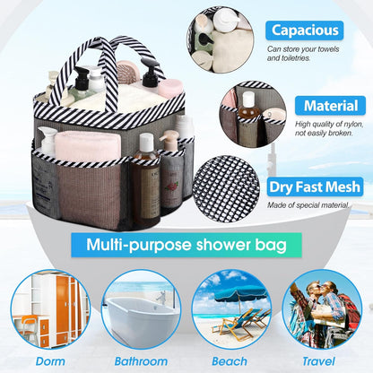 Attmu Mesh Shower Caddy Portable for College Dorm Room Essentials with 8 Pockets, Hanging Shower Caddy Basket Tote Bag Toiletry Accessories for Bathroom