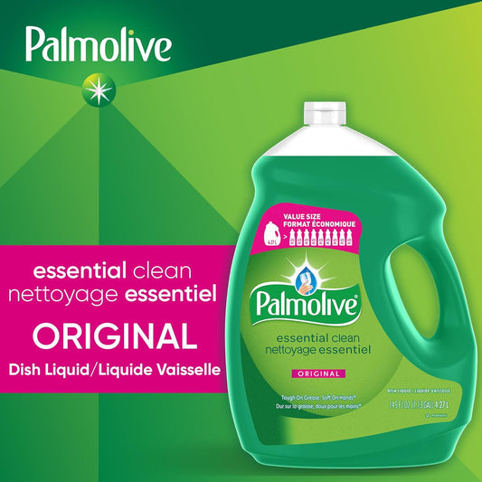 Palmolive Essential Clean Dish Soap, Original Scent 4.27 L - Biodegradable, Phosphate & Paraben Free Liquid Dish Soap - Removes Grease & Grimes from Dishes