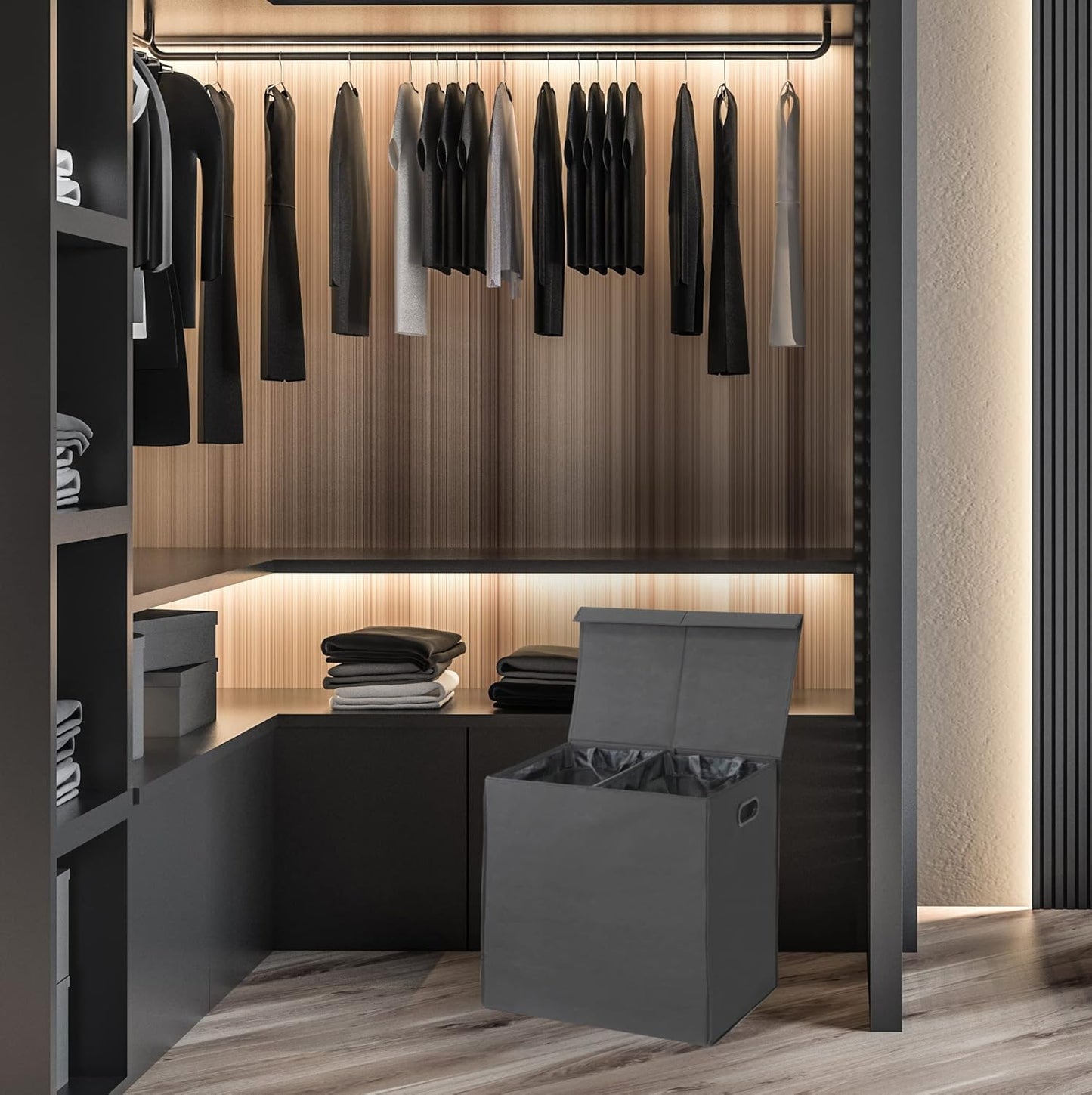 SimpleHouseware Double Laundry Hamper with Lid and Removable Laundry Bags, Beige