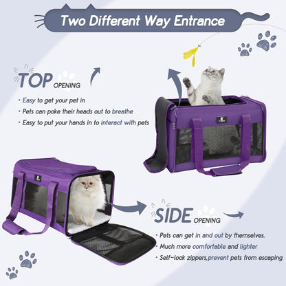 X-ZONE PET Cat Carrier Dog Carrier Pet Carrier for Small Medium Cats Dogs Puppies of 15 Lbs,Airline Approved Soft Sided Pet Travel Carrier,Dog Carriers for Small Dogs - Black Grey Purple Blue Brown