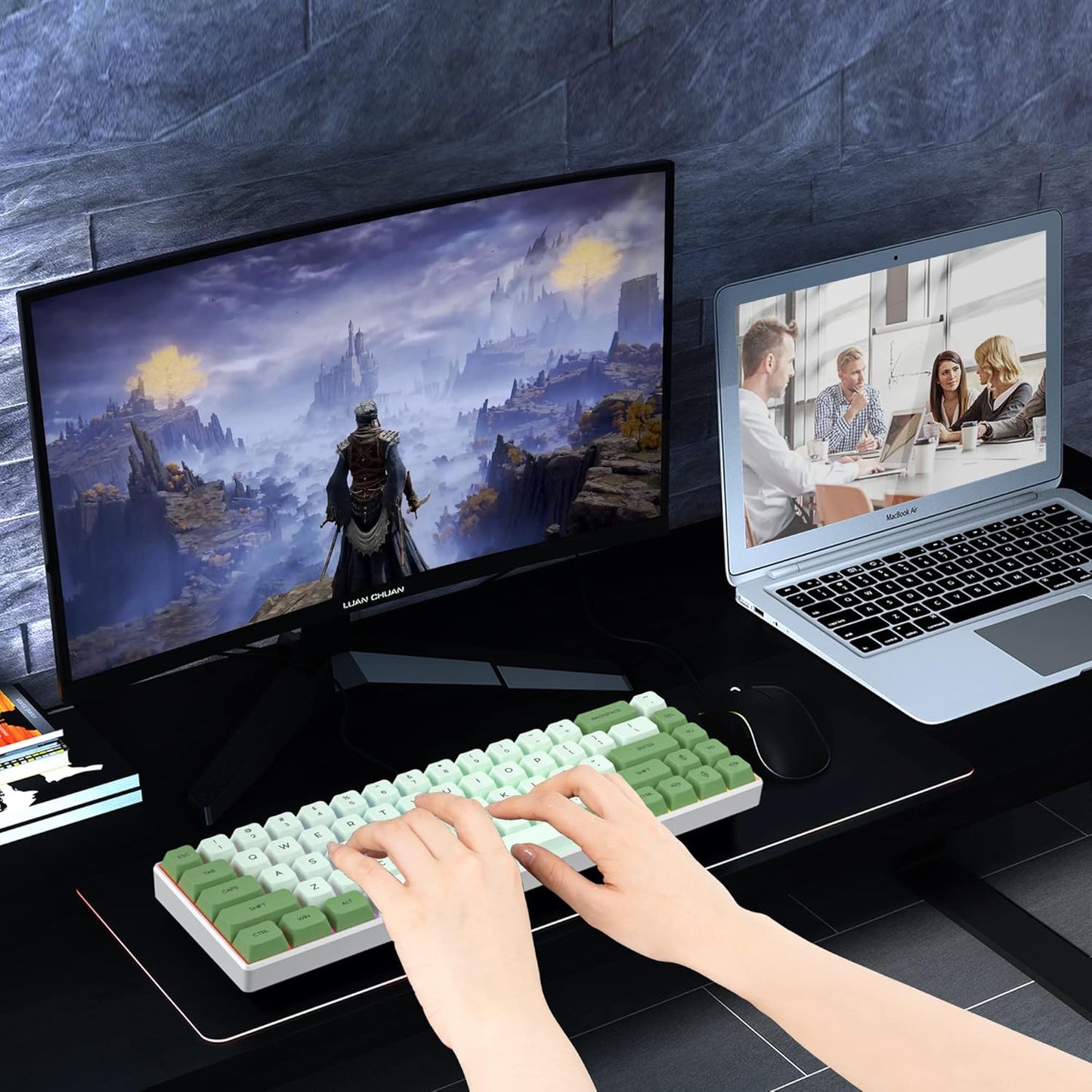 Owpkeenthy Full Size Green Mechanical Gaming Keyboard with Number Pad, Wired 100% Office NKRO Keyboard RGB Backlit 104 Keys with Red Switch for PC Gamer (104 Matcha)