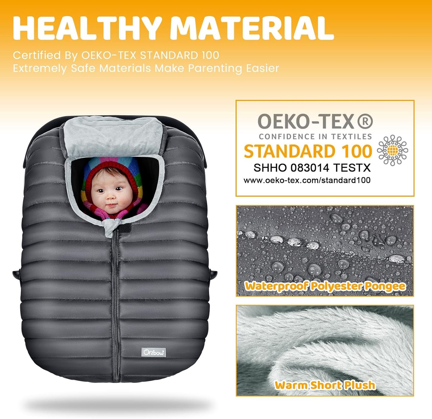 Orzbow Winter Car Seat Cover for Baby – Warm Infant Carseat Cover with Plush Lining, Waterproof & Windproof, Universal Fit “Shower Cap” Design, Breathable Face Shield, Newborn Must-Have for Cold Weather, Dark Grey