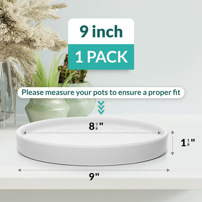Heavy Duty Ceramic Black Plant Saucer - with Silicone Feet for Added Surface Protection - Scratch-Resistant Plant Drip Trays for Pots 8.3" at the Base or Less, Plant Plate, 7-8 Inch Plant Saucer