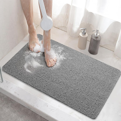 HITSLAM Shower Mat Non Slip, 24 x 16 Inch Bathtub Mat Non Slip with Drain, Soft PVC Loofah Bath Mat for Tub, Quick Drying Bathroom Shower Mat, Grey