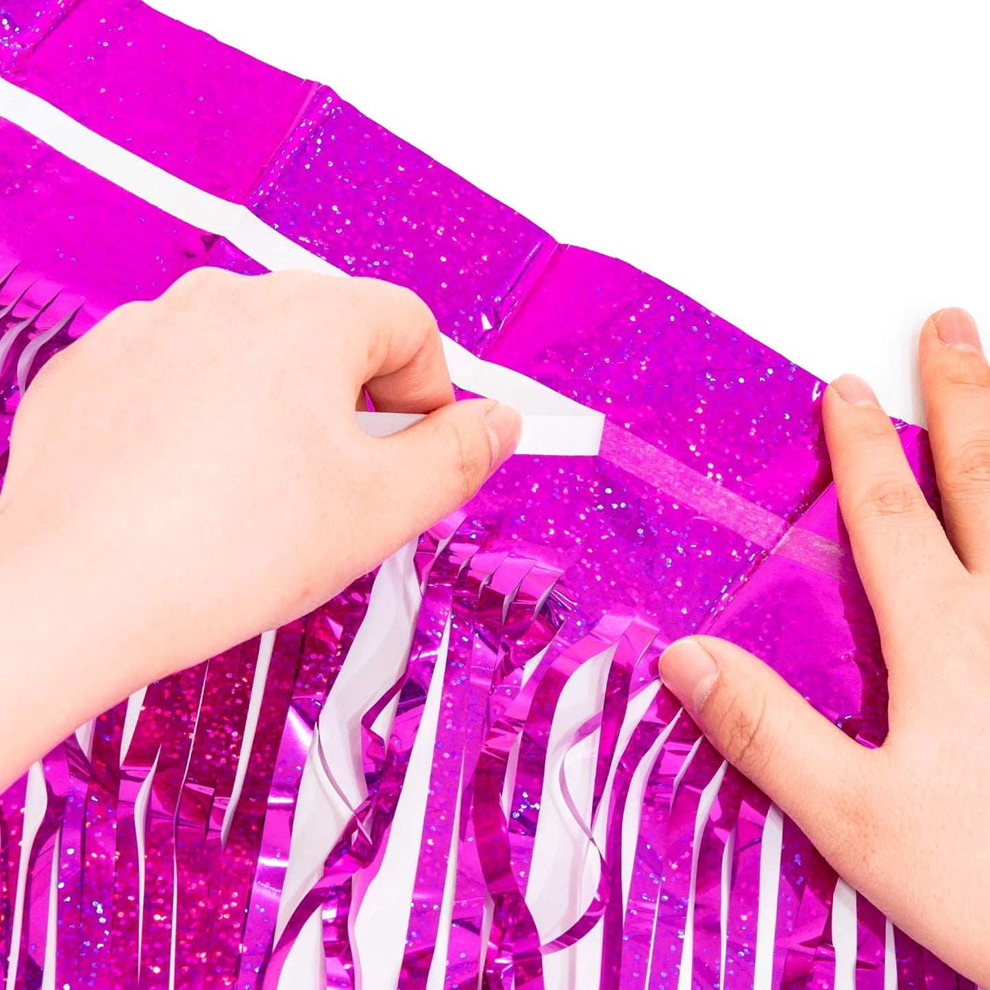 GREATRIL Iridescent Party Tinsel Fringe Backdrop Decorations - Holographic Foil Streamers Curtain for Mermaid/Under The Sea/Frozen/Ocean/Disco/Birthday Themed 3.2ft x 6.5ft - 2 PCS